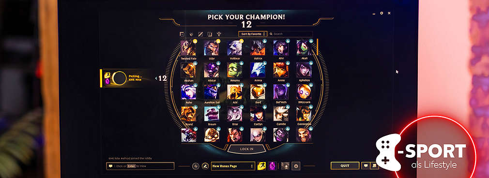 Bildschirm, auf dem die Champion-Auswahl in League of Legends zu sehen ist