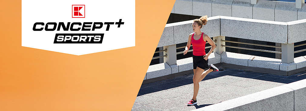 Abbildung: Frau beim Joggen; Logo: K-CONCEPT+ SPORTS