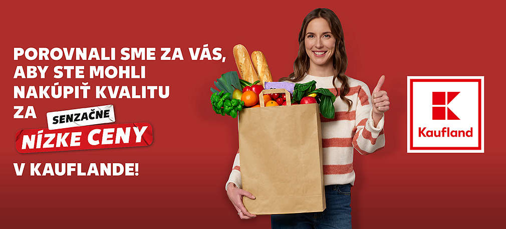 Žena s nákupom v rukách ukzauje zdvihnutým palcom spokojnosť s nákupom v Kauflane