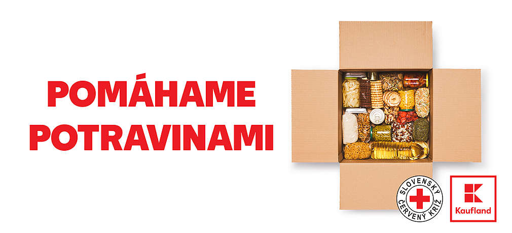 Pomáhame potravinami (nadpis), krabica s potravinovou pomocou