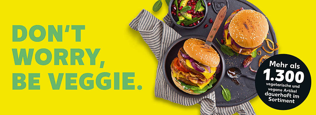 Don't worry, be veggie. Vegetarischer Burger auf einem Teller.