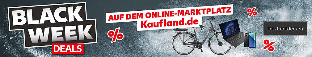 Schriftzug: Black Week Deals auf dem Online-Marktplatz Kaufland.de; gültig vom 21.11 bis 27.11.