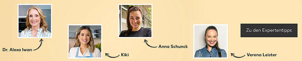  Unsere Experten: Ernährungswissenschaftlerin Dr. Alexa Iwan, Backexpertin Kiki von Kikis Kitchen und Nachhaltigkeitsexpertin Anna Schunck