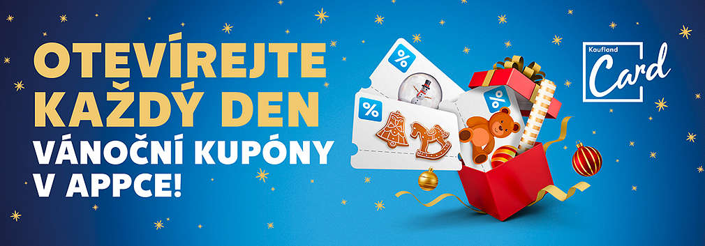 Dárek a text Otevírejte každý den vánoční kupóny v aplikaci!