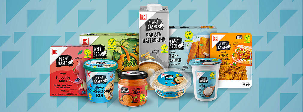 Verschiedene vegane Produkte von K-PLANT BASED