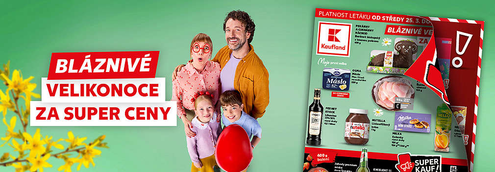 Akční leták Kauflandu platný od 25. 3. 2026 s tématem Bláznivé Velikonoce za super ceny