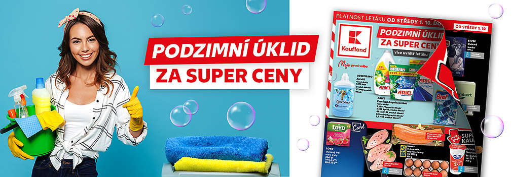Akční leták Kaufland s tématem "Podzimní úklid za super ceny"