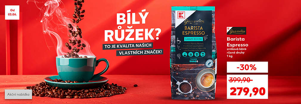 Bílý růžek: K-Gold Barista Espresso zrnková káva různé druhy 1 kg se slevou -30 % za 279,90 Kč