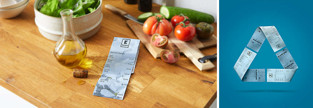 Modrá účtenka na kuchyňské lince a nádoba s olejem