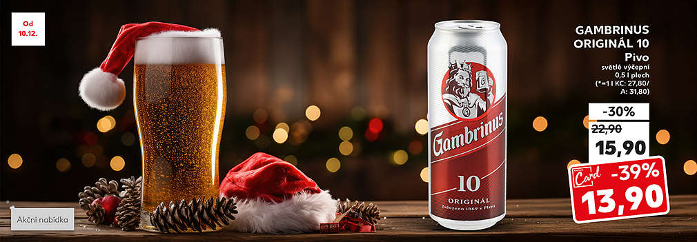 Gambrinus Originál 10 Pivo světlé výčepní 0,5 l plech se slevou -39 % za 13,90 Kč