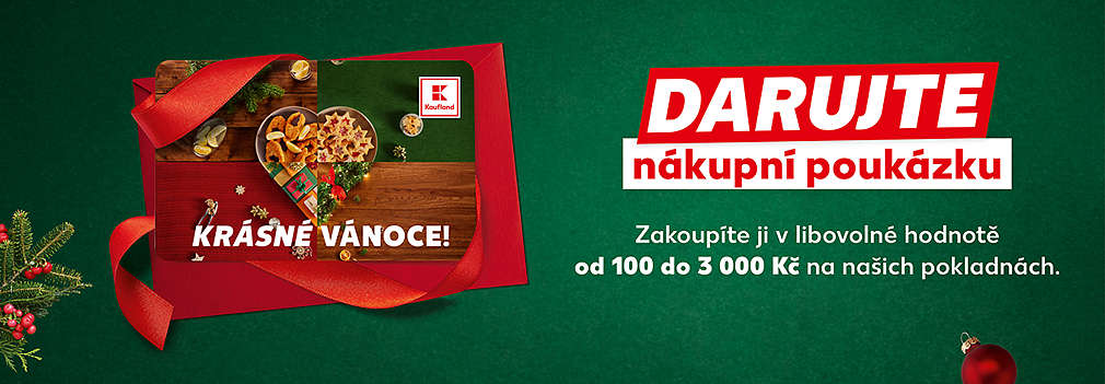 Darujte nákupní poukázku do Kauflandu. (Zakoupíte ji v libovolné hodnotě od 100 do 3000 Kč.