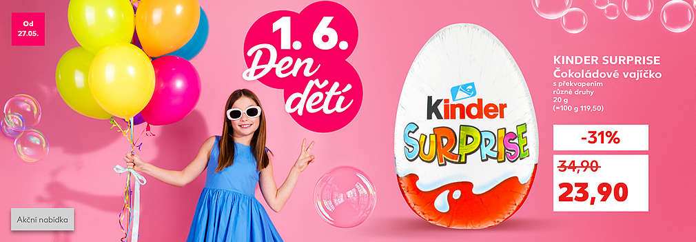 Den dětí: Kinder Surprise Čokoládové vajíčko s překvapením různé druhy 20 g -31 % za 23,90 Kč