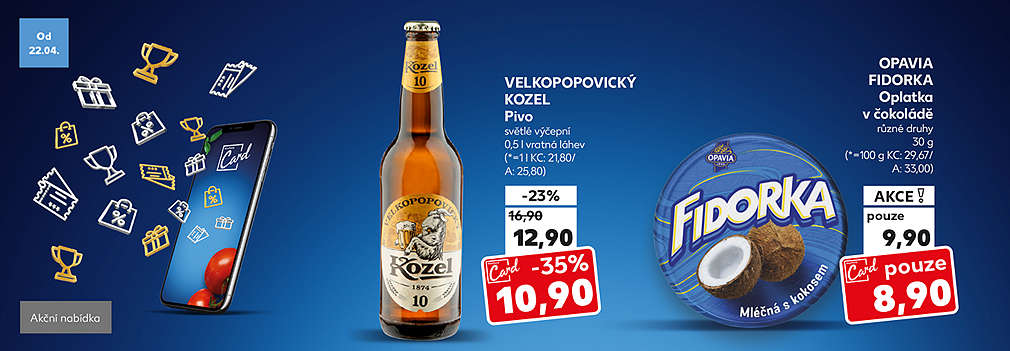 Kaufland Card nabídka: Kozel za 10,90 Kč s Kaufland Card a Fidorka za 8,90 Kč