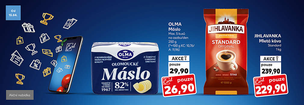 Kaufland Card nabídka: OLMA Máslo a Jihlavanka Mletá káva