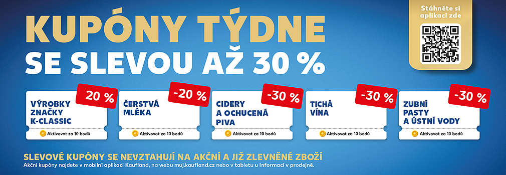 Akční kupóny za body v aplikaci Kaufland Card se slevou až 30%