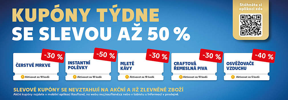 Akční kupóny za body v aplikaci Kaufland Card se slevou až 50%