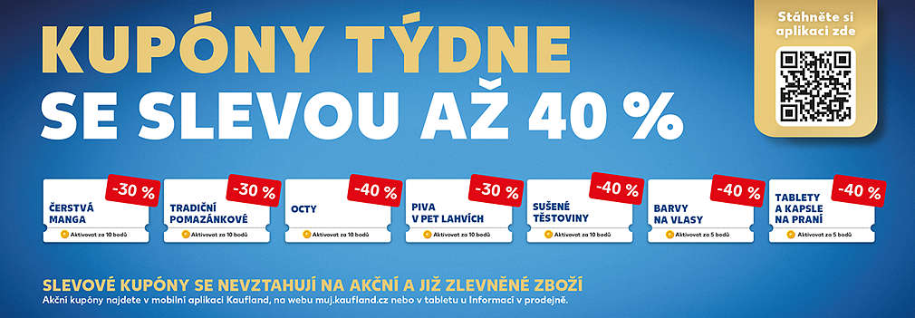 Kupóny týdne se slevou až 40 % - slevové kupóny se nevztahují na akční a již zlevněné zboží