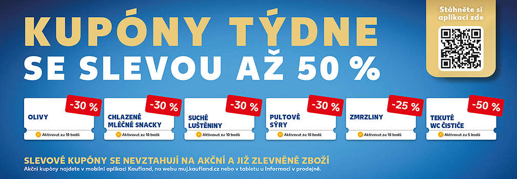 Kupóny týdne se slevou až 50 % - slevové kupóny se nevztahují na akční a již zlevněné zboží
