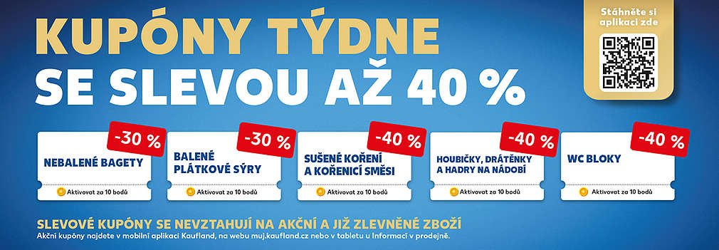 Kupóny týdne se slevou až 40 % - slevové kupóny se nevztahují na akční a již zlevněné zboží