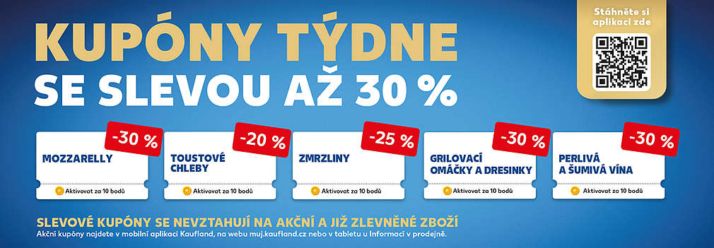 Akční kupóny za body v aplikaci Kaufland Card se slevou až 40%