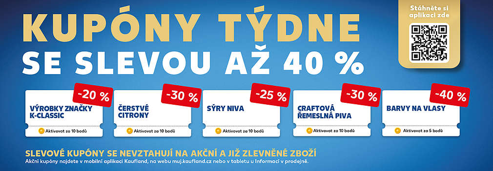 Akční kupóny za body v aplikaci Kaufland Card se slevou až 40%