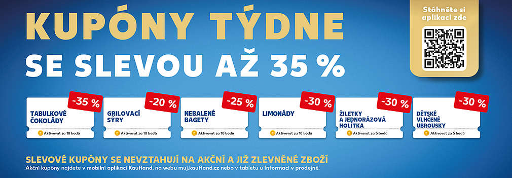 Akční kupóny za body v aplikaci Kaufland Card se slevou až 35 %
