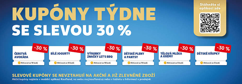 Akční kupóny za body v aplikaci Kaufland Card se slevou až 30 %