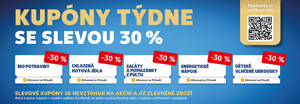 Akční kupóny za body v aplikaci Kaufland Card se slevou až 30 %