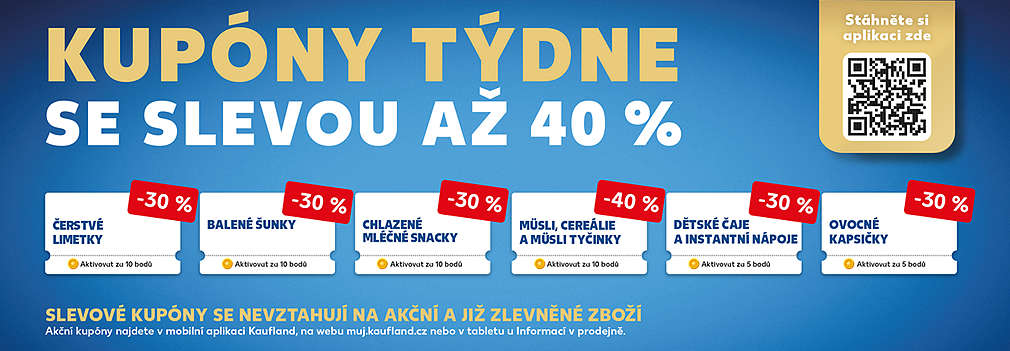 Kupóny týdne se slevou až 40 % - slevové kupóny se nevztahují na akční a již zlevněné zboží