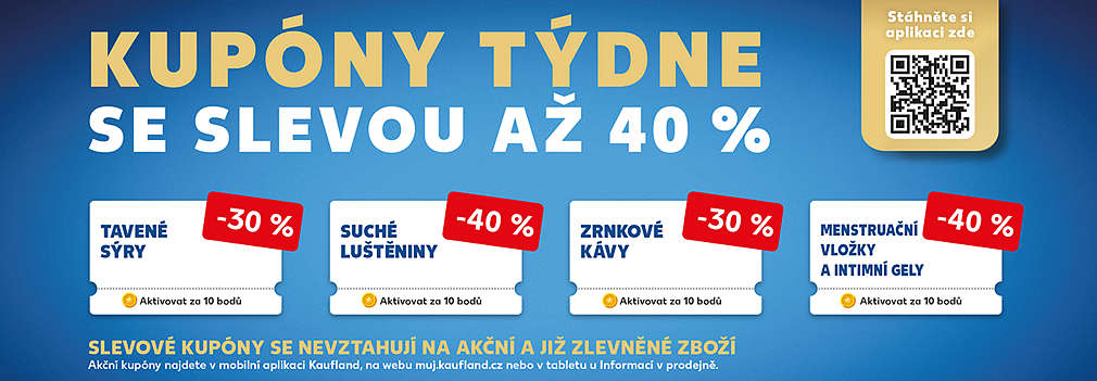 Akční kupóny za body v aplikaci Kaufland Card se slevou až 40% (saláty, pomazánky, bílé tvarohy, tichá vína, čokolády, croissanty)