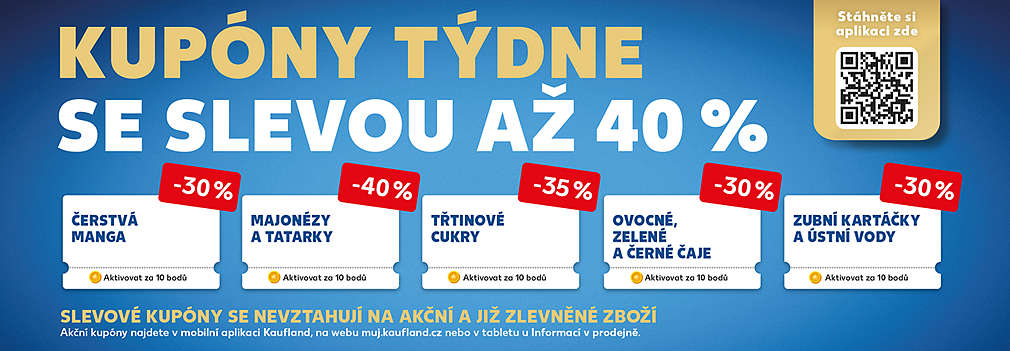 Akční kupóny za body v aplikaci Kaufland Card se slevou až 40% (saláty, pomazánky, bílé tvarohy, tichá vína, čokolády, croissanty)