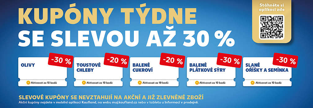 Akční kupóny za body v aplikaci Kaufland Card se slevou až 30% | slevové kupóny se nevztahují na akční a již zlevněné zboží