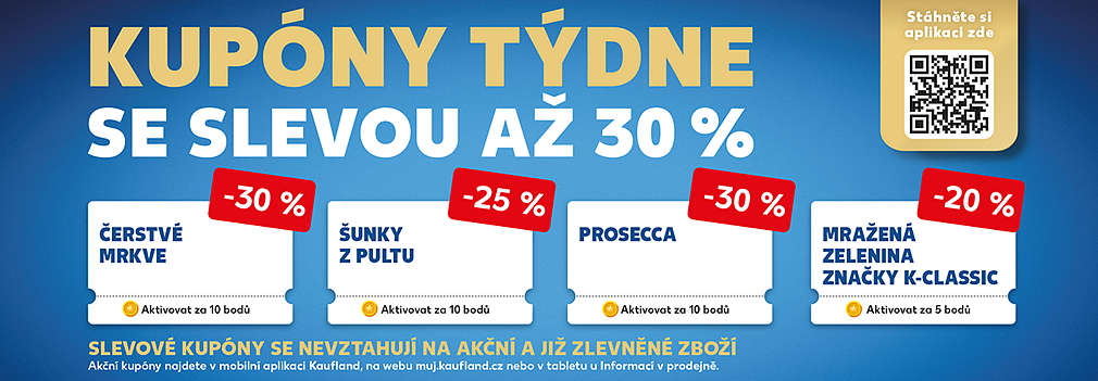 Akční kupóny za body v aplikaci Kaufland Card se slevou až 30% (Čerstvé mrkve, šunky, Prosecco a další)