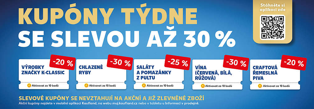 Akční kupóny za body v aplikaci Kaufland Card se slevou až 30% | slevové kupóny se nevztahují na akční a již zlevněné zboží