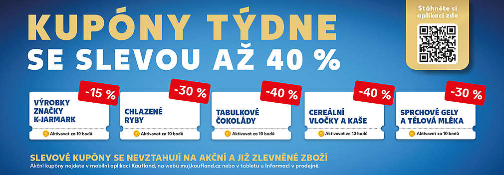Akční kupóny za body v aplikaci Kaufland Card se slevou až 40%