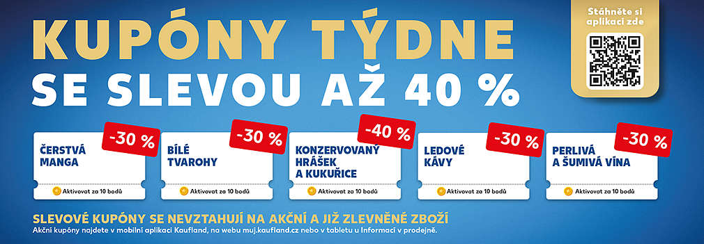 Akční kupóny za body v aplikaci Kaufland Card se slevou až 40%