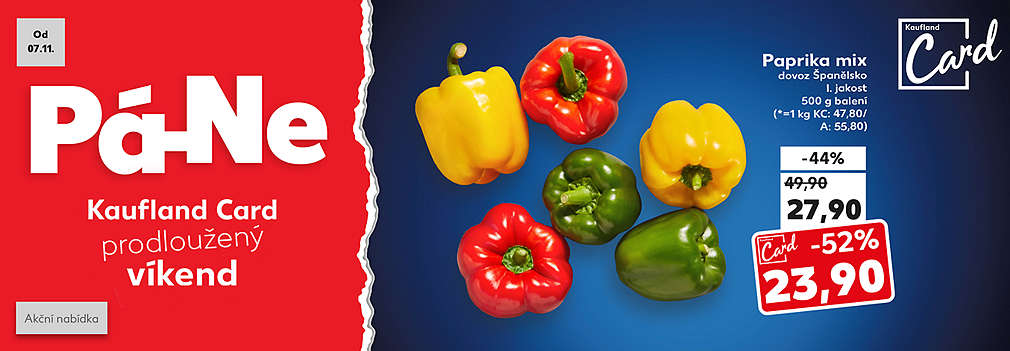 Kaufland Card prodloužený víkend: Paprika mix se slevou s Kaufland Card -52 % za 23,90 Kč