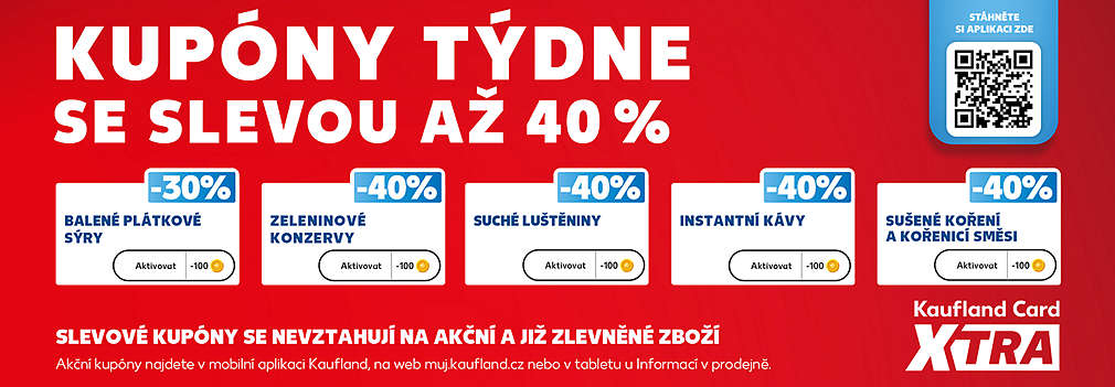 Kupóny týdne se slevou až 40 % - slevové kupóny se nevztahují na akční a již zlevněné zboží