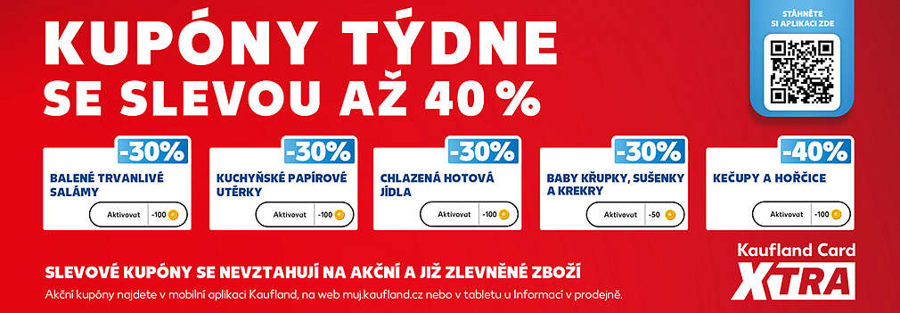 Kupóny týdne se slevou až 40 % - slevové kupóny se nevztahují na akční a již zlevněné zboží