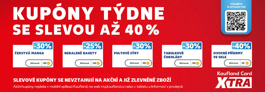 Kupóny týdne se slevou až 40 % - slevové kupóny se nevztahují na akční a již zlevněné zboží