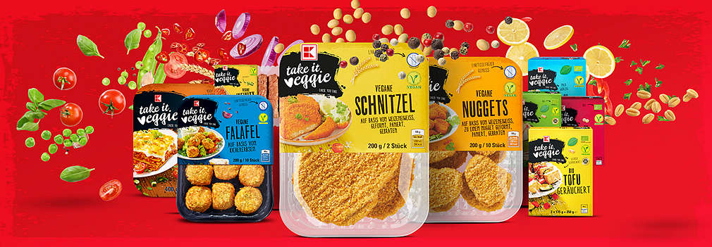 Rozličné K-take it veggie alternatívy k mäsu 
