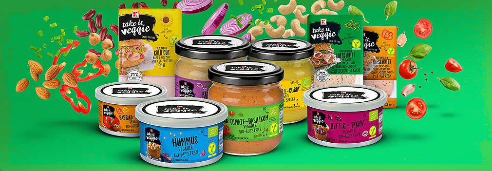 Rozličné nátierky a mäsové náhrady K-take it veggie