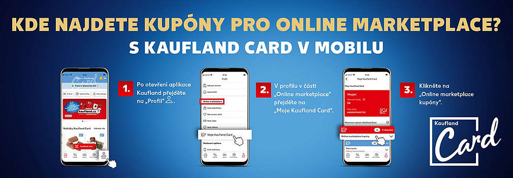 Návod na Kaufland Card kupóny pro Online marketplace v Kaufland aplikaci.