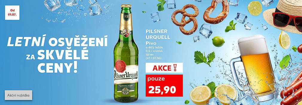 Letní osvěžení za skvělé ceny: Pilsner Urquell Pivo světlý ležák 0,5 l vratná láhev v akci pouze za 25,90 Kč