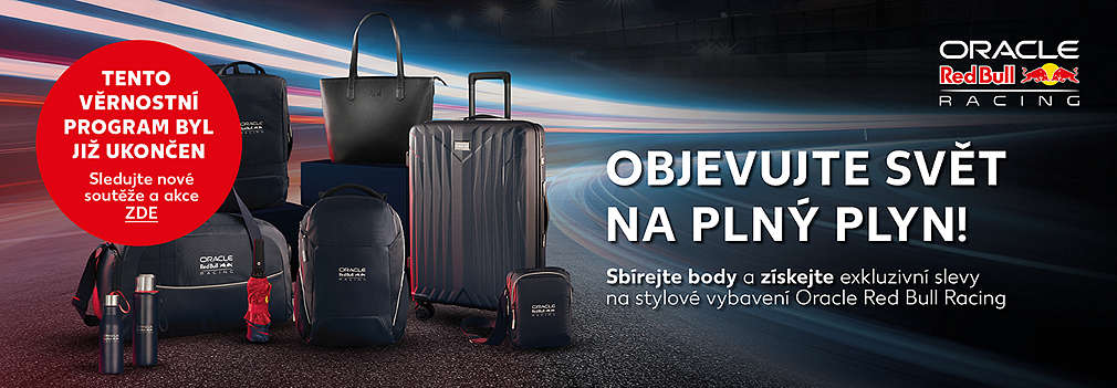 Produkty pro věrnostní program Oracle Red Bull Racing - kufr, taška, termo hrnek a další