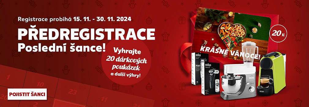 Předregistrace k Adventnímu kalendáři - Vyhrajte 20 dárkových poukázek do Kauflandu a další výhry.