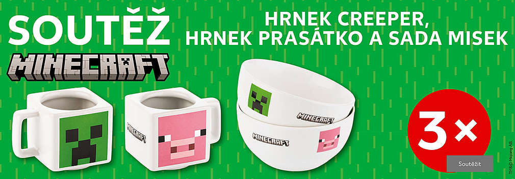 Soutěž o produkty z věrnostního programi Minecraft: vyhrajte 3x hrnek creeper / prasátko / sadu misek