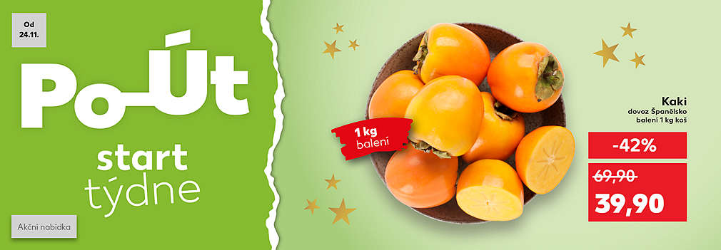 Start týdne: Kaki dovoz Španělsko balení 1 kg koš se slevou -42 % za 39,90 Kč