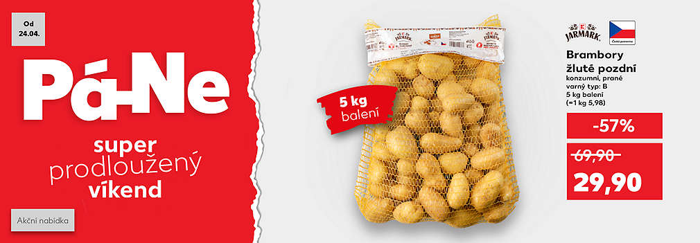 Super prodloužený víkend: Brambory žluté pozdní 5 kg, se slevou -57 % za 29,90 Kč