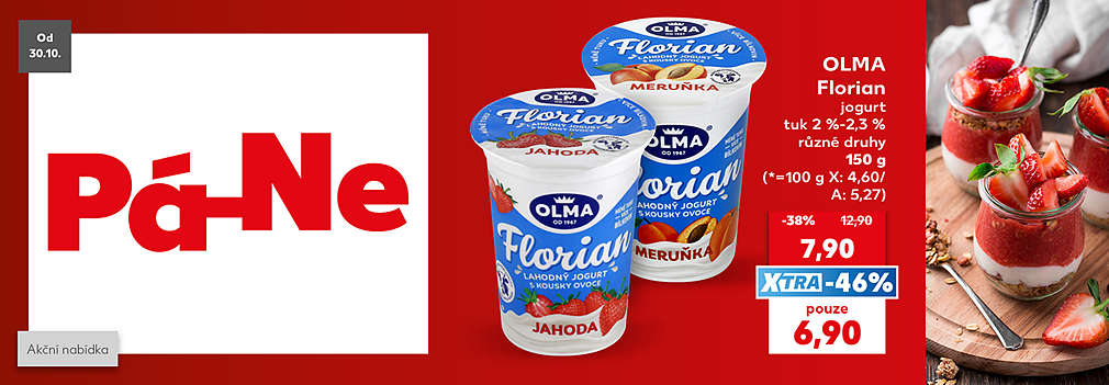 Super prodloužený víkend: OLMA Florian jogurt se slevou Kaufland Card XTRA - 46% za 6,90 Kč 